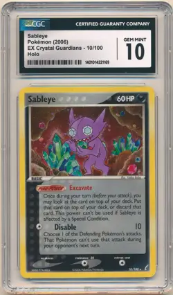 2006 Pokemon EX Crystal Guardians Sableye Holo #10 CGC 10 GEM MINT Rare - Image 1