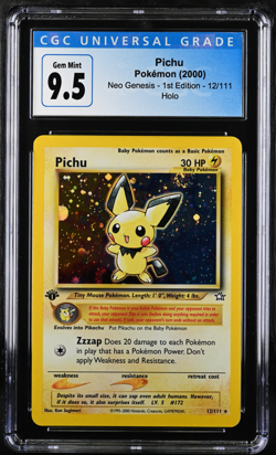 CGC 9.5 Gem Mint Pichu 1st Edition Holo Pokemon Neo Genesis 2000 - BLUE LABEL - Image 1