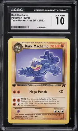 2000 Pokemon Team Rocket 1st Edition Dark Machamp #27 CGC 10 GEM MINT - Image 1