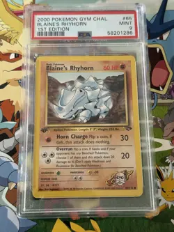 PSA 9 Blaine's Rhyhorn 1st Edition Gym Challenge 65/132 WOTC Pokemon Card - Image 1