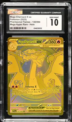 2025 POKEMON PFL EN-PHANTASMAL FLAMES #130 MEGA CHARIZARD X EX CGC 10 - Image 1