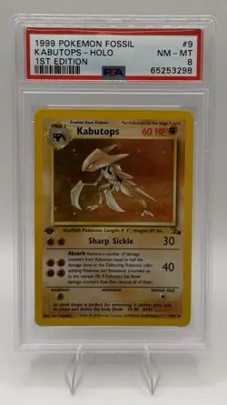 1999 POKEMON FOSSIL 1ST EDITION #9 KABUTOPS-HOLO PSA 8 - Image 1