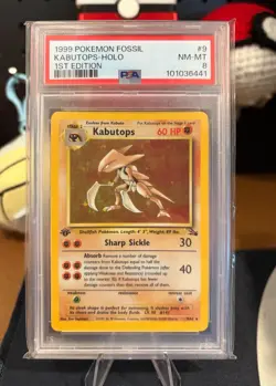 1999 POKEMON FOSSIL 1ST EDITION #9 KABUTOPS-HOLO PSA 8 - Image 1