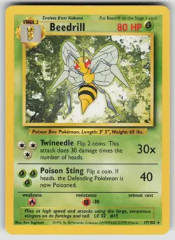 Beedrill 17/102 Rare Base Set Unlimited Pokemon Lightly Played - Image 1