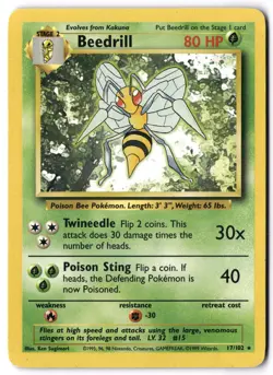 Pokemon Card - Beedrill 17/102 Rare - Base Set Unlimited - LP - Image 1