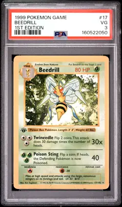 1999 POKEMON GAME 1ST EDITION #17 BEEDRILL PSA 3 - Image 1