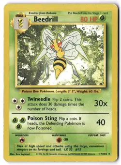 Pokemon Card - Beedrill 17/102 Non Holo Rare - Base Set Unlimited - MP - Image 1