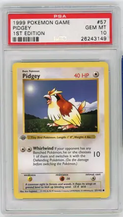 PSA 10 Pokemon TCG 1999 Base Set 1st Edition Shadowless - Pidgey 57/102 - Image 1