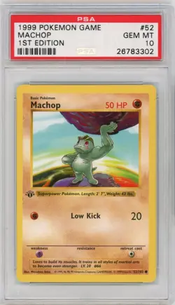 PSA 10 Pokemon TCG 1999 Base Set 1st Edition Shadowless - Machop 52/102 - Image 1