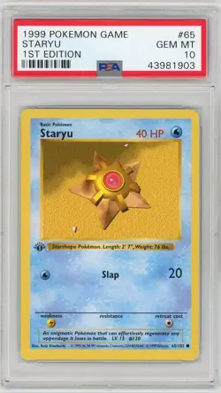 PSA 10 Pokemon TCG 1999 Base Set 1st Edition Shadowless - Staryu 65/102 - Image 1