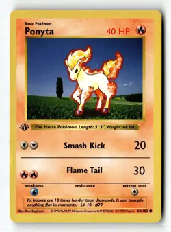 Pokemon Card Ponyta 1st Edition LP Base Set (Shadowless) 060/102 - Image 1