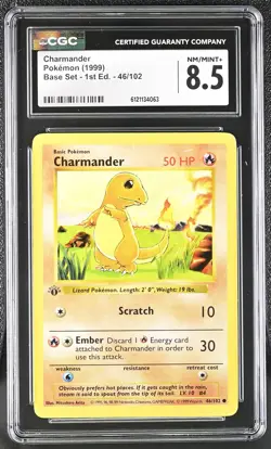 CGC 8.5 Charmander 1999 Base Set Shadowless 1st Edition 46/102 Pokemon Card - Image 1