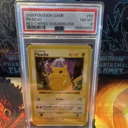 Pokemon Pikachu Red Cheeks Base Set Shadowless 58/102 PSA 8 40 HP 1999 - Image 1