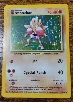 Hitmonchan 7/102 4th print 1999-2000 Holo Base Set Unlimited Pokemon Card LP- ^ - Image 1