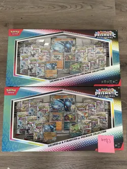 2 x Pokemon Prismatic Evolutions Lucario EX and Tyranitar EX Premium Collection - Image 1