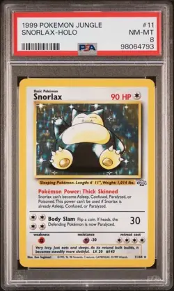 1999 Pokemon Jungle Snorlax Holo Rare Unlimited, 11/64 PSA 8 - Image 1