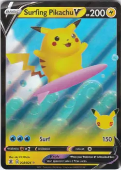 Pokemon TCG Surfing Pikachu V Celebrations 008/025 Holo Ultra Rare - Image 1