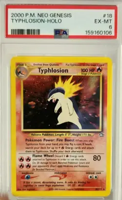 Pokemon Neo Genesis Typhlosion TCG Card 18/111 Unlimited Holo Rare PSA 6 EX-MT - Image 1