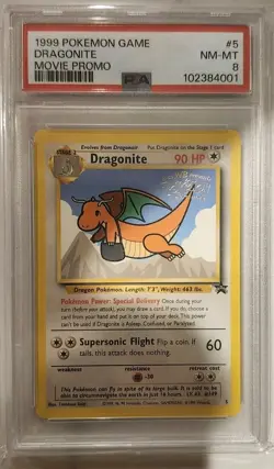 1999 POKEMON GAME MOVIE PROMO #5 DRAGONITE PSA 8 - Image 1