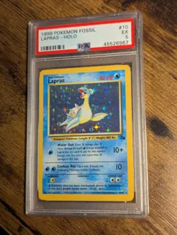 Pokemon WOTC 1999 🐚 Lapras 10/62 Fossil Holo Rare ✨ PSA 5 - Image 2