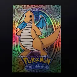 topps Pokemon The First Movie Rainbow Holo Foil E12 Dragonite Blue Logo - Image 1