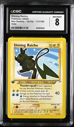 2002 Pokemon Neo Destiny Shining Raichu 111/105 1st Edition CGC 8 Holo - Image 1