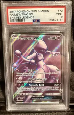 Pokemon TCG Mewtwo GX 72 FA SM: Shining Legends 2017 PSA MINT 9 - Image 1