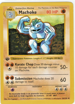 Pokemon Base Set - Machoke - 1st Edition Shadowless WoTC - LP - 34/102 - Image 1