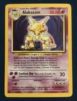 Pokemon TCG Alakazam 1/102 Base Set Unlimited 1999 Holo Rare English WotC LP/NM - Image 1