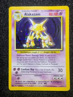 Pokemon TCG Alakazam Base Set 1/102 Holo Unlimited Holo Rare NM Front, LP Rear - Image 1