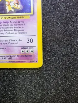Pokemon TCG Alakazam Base Set 1/102 Holo Unlimited Holo Rare NM Front, LP Rear - Image 4