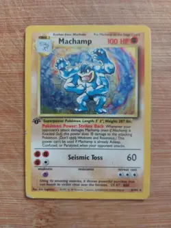 1st Edition Machamp 8/102 Holo Base Set Pokemon Card WOTC LP-HP - Image 1