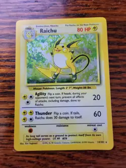 Raichu 14/102 - Base Set Unlimited - WOTC Holo Rare Pokemon Card - Vintage - MP - Image 1
