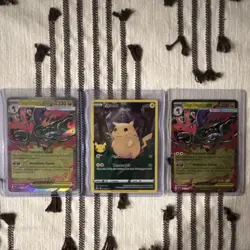 Pokemon TCG 3-Card Lot Pikachu 005/025 Celebrations Holo + 2 Mega Dragalge EX - Image 1