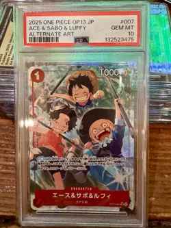 PSA 10 Ace & Sabo & Luffy Alternate Art OP13-007 SR One Piece Card Japanese - Image 1