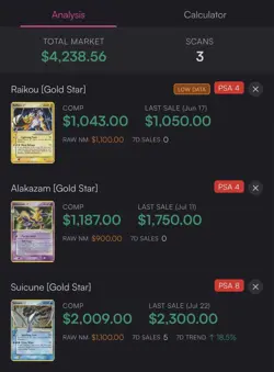 PSA Graded Pokemon Gold Star ⭐ Holo 3-Card Lot Alakazam Raikou Suicune - Image 4