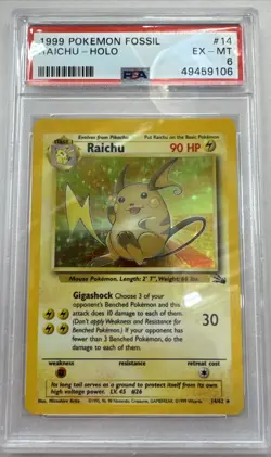 1999 RAICHU Pokemon Fossil Holo #14 PSA 6 EX-MT - Image 1