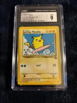 Surfing Pikachu #28 Black Star Promo Pokemon League 2001 CGC 9 ⚡ 🌊 Aoki - Image 1