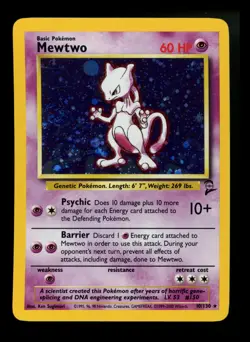 #2 Mewtwo 10/130 Base Set 2 2000 Holo Rare SWIRL WOTC Pokemon Card TCG - Image 1