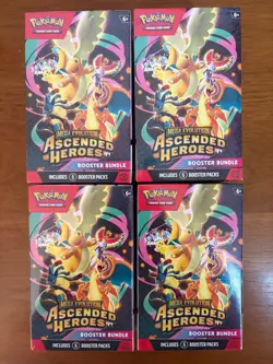 Lot of 4 - NWT Pokemon TCG Mega Evolution Ascended Heroes 6-Pack Booster Bundle - Image 1