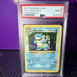 1999 Pokemon Base Set #2 Blastoise Holo Shadowless PSA 8 - Image 1