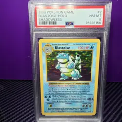 1999 Pokemon Base Set #2 Blastoise Holo Shadowless PSA 8 - Image 2