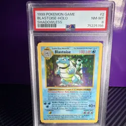 1999 Pokemon Base Set #2 Blastoise Holo Shadowless PSA 8 - Image 3
