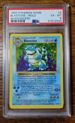 Blastoise 2/102 Shadowless PSA 6 Base Set Holo Rare 1999 Pokemon Card Graded - Image 1