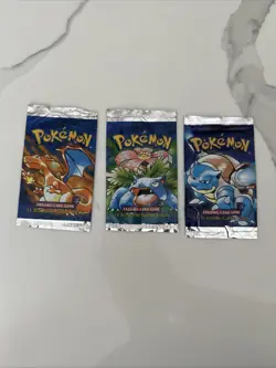 3 EMPTY Pokemon Base Set Pack Wrappers Charizard Blastoise Venusaur Shadowless - Image 2