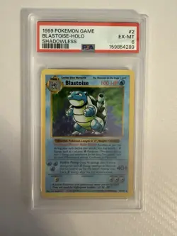 1999 Pokemon Base Set Shadowless Blastoise Holo #2 PSA 6 - Image 1