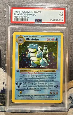 1999 Pokemon Base Set 1st Edition Shadowless Holo Blastoise PSA7 Clean! - Image 2