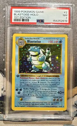 1999 Pokemon Base Set 1st Edition Shadowless Holo Blastoise PSA7 Clean! - Image 3