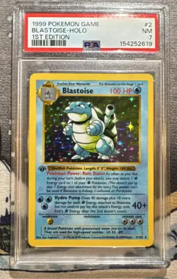 1999 Pokemon Base Set 1st Edition Shadowless Holo Blastoise PSA7 Clean! - Image 5