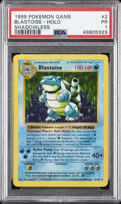 1999 POKEMON BASE SET SHADOWLESS #2 BLASTOISE-HOLO PSA 1 - Image 1